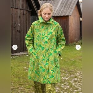 NEW Gudrun Sjoden Kaprifol Coat Jacket Large Leaf Print Funnel Neck Lagenlook